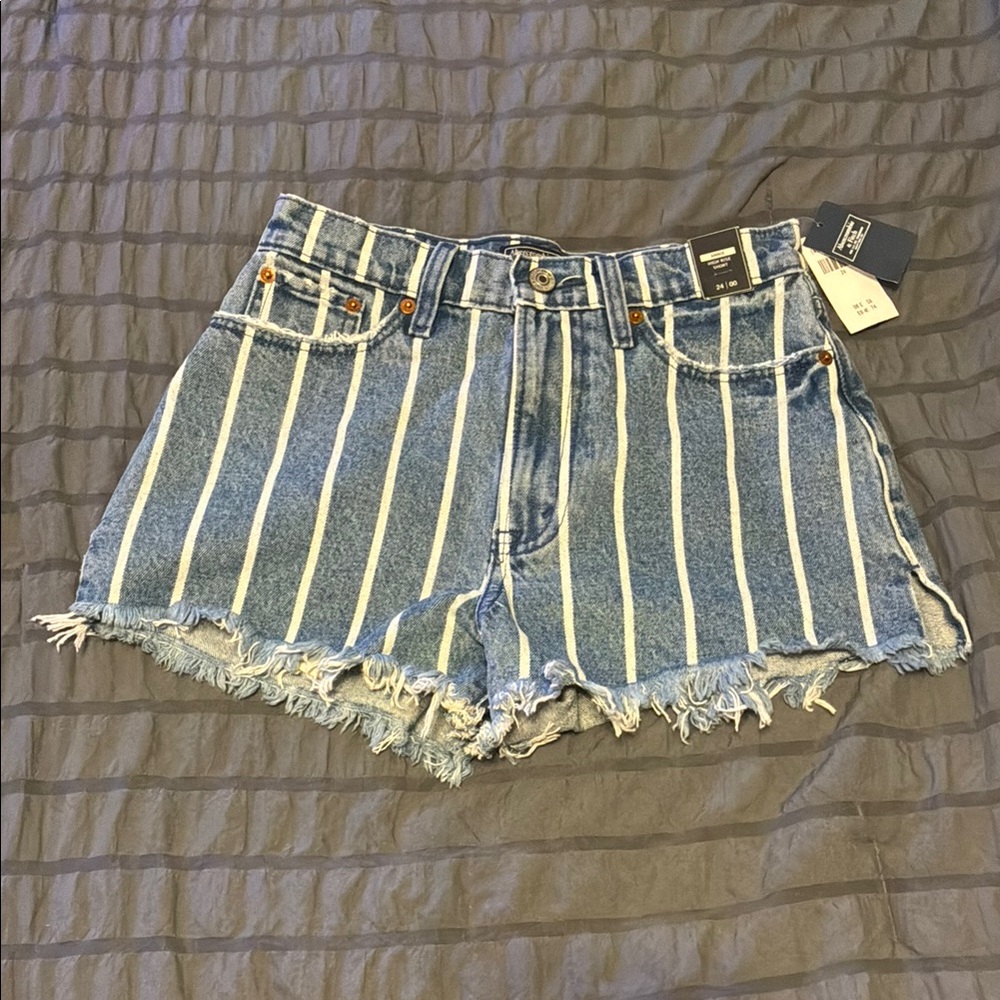 Abercrombie & Fitch Blue Jean Shorts with White Stripes